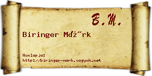 Biringer Márk névjegykártya